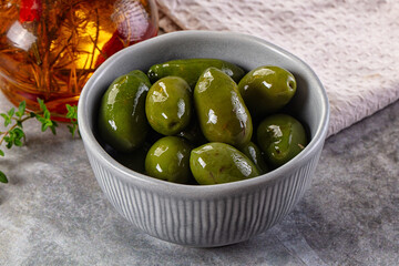 Marinated green organic Greek olives