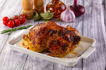 Hot tasty grilled whole chicken