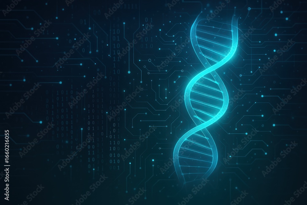 Poster abstract dna strand with circuit board background for scientific visualization