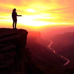 Fototapeta premium 노을지는 상 정상에 서잇는 남성 실루엣A male silhouette standing on top of the sunset