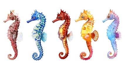 Cute watercolor painting style illustration of Sea Horse, isolated on white background