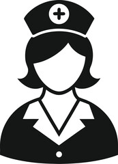 Nurse silhouette with medical symbols on white background