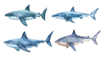 Naklejka premium Cute watercolor painting style illustration of Shark, isolated on white background