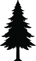 Pine tree silhouette on white background