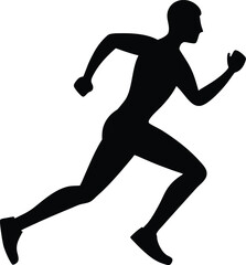 Dynamic running man silhouette on a clean white background