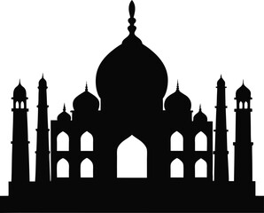 Elegant taj mahal silhouette on white background