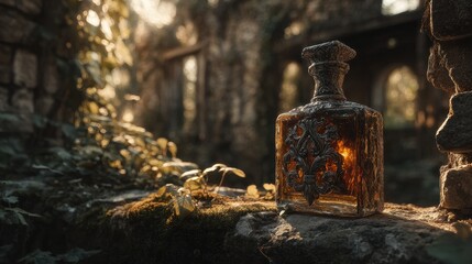 Elaborate Vintage Bottle in Sunlit Ruins