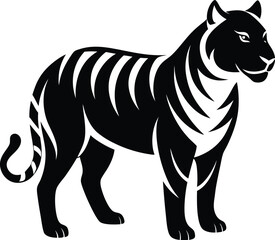 Black and white tiger silhouette on white background