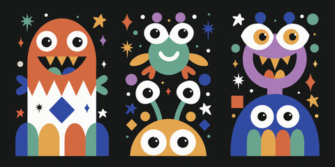 Cute Cartoon Monsters with Colorful Design