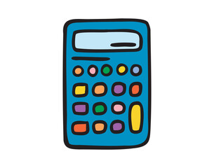 Doodle calculator icon for math and study planner, colorful school stationery, hand drawn