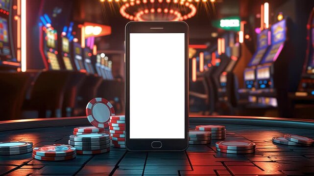Smartphone with empty screen as template for casino games advertisement
