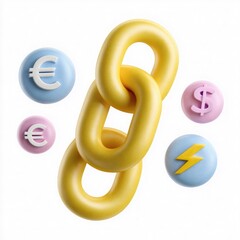Obraz premium Chain links with currency and energy symbols Keywords: chain, links, connection, network