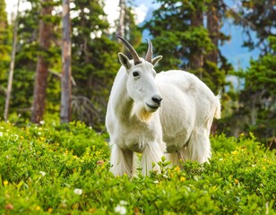 Fototapeta premium Mountain goat in alpine meadow