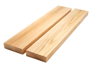 Two light colored wooden planks with visible grain on background lumber timber isolated on a transparent background