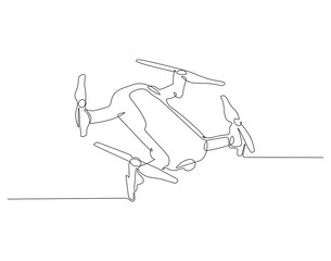 Drone continuous line. Continuous one line drawing of quadcopter camera. Modern air technology for photography concept concept. Single line drawing
