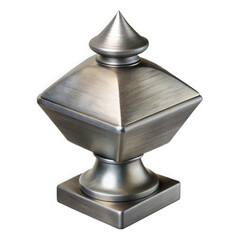 Elegant antique silver metal finial with a pointed top and decorative base isolated on transparent background