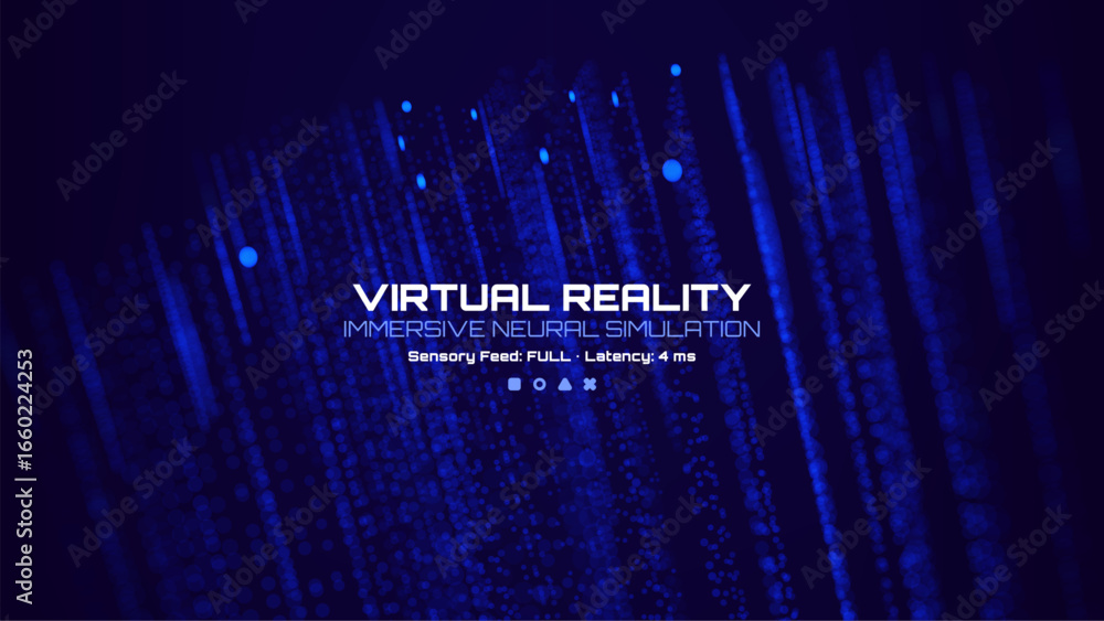 Fototapete virtual reality immersive neural simulation on a blue abstract tech vector background with connectin