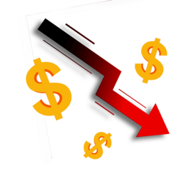 dollar sign icon. business loss graph with arrow on transparent backgorund