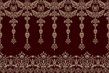 Seamless ornate damask pattern with vintage floral vector illustration for a retro textile design