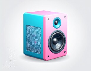 Obraz premium Vibrant pink and teal stereo speaker, showcasing a modern, technological design.