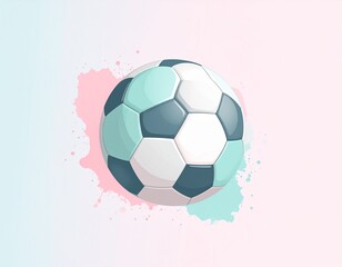 Obraz premium A stylized soccer ball, mint and pastel pink, is prominently displayed against a soft pastel background.