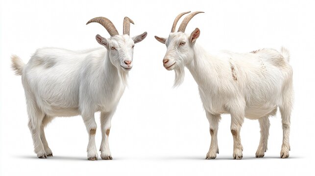 Collection of Male and Female White Goats on Isolated Background