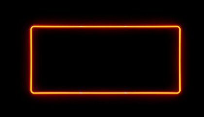 Fototapeta premium Bright orange neon rectangular frame isolated on black background, neon, border