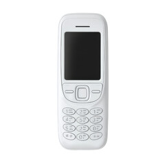 White mobile phone with black screen and numeric keypad device communication, Isolated On Png Transparent Background