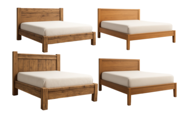 Collection of rustic and modern wooden bed frames for home decor.