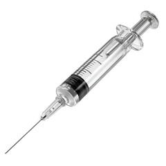 Clear medical syringe with sharp needle and measurement markings liquid, Isolated On Png Transparent Background