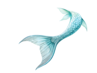 Elegant blue mermaid tail with shimmering scales on black background