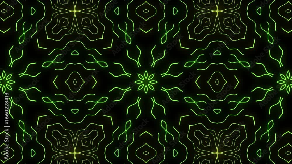 Poster abstract green kaleidoscope: geometric patterns and symmetrical design