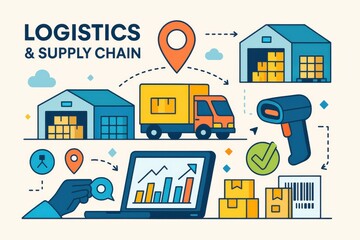 Conceptual illustration showcasing logistics and supply chain management process