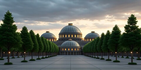 Fototapeta premium Grand Symmetrical Domes: Serene Architectural Landscape