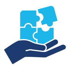 Jigsaws Icon In Blue Monochrome Flat Design, Vector Illustration