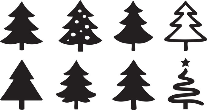 Christmas Tree Set Silhouette Vector Collection
