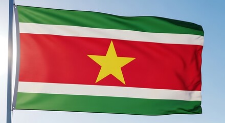 Obraz premium Suriname National Flag Waving in the Wind.
