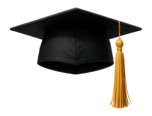 Black graduation cap with a golden tassel.