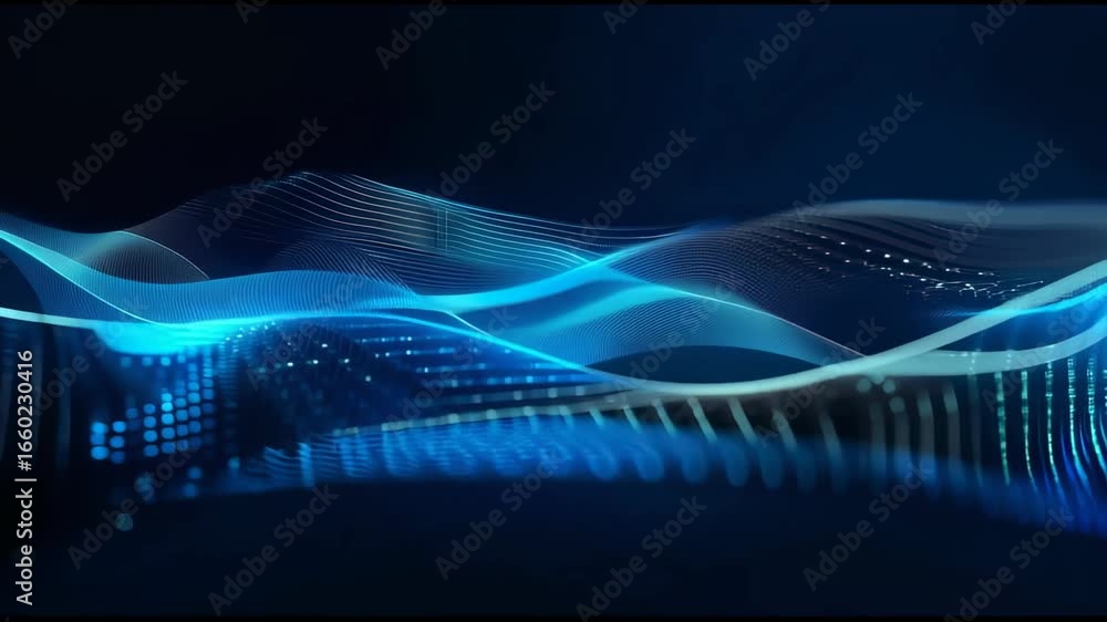 Poster dynamic blue waves in technology: an eye-catching visualization of digital data flow and energy