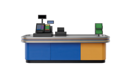 Cashier counter with register isolated on transparent background