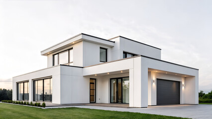 modern house with green grass