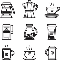 Decaf Coffee black Line Editable Icons set