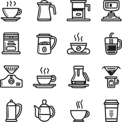 Decaf Coffee black Line Editable Icons set