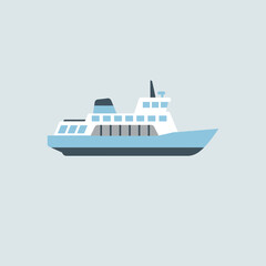 Fototapeta premium Flat design illustration of a light blue ferry boat