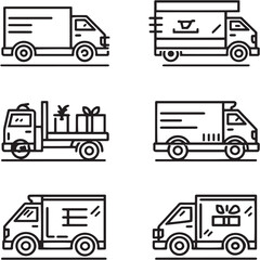 Delivery Van black Line Editable Icons set