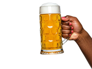 Girl holding a glass of beer in cheers gesture