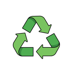 Green recycling symbol on a white background arrows