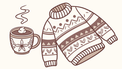 cozy knitted sweater and hot chocolate