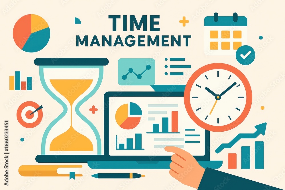 Poster effective time management vector illustration representing planning and productivity skills with