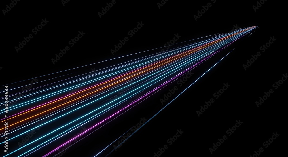Poster a striking display of vibrant light trails against a dark background, creating a dynamic sense of mo